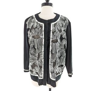 Ming Wang Womens' Black and White Knit Embroidered Lace Sweater Size PXL